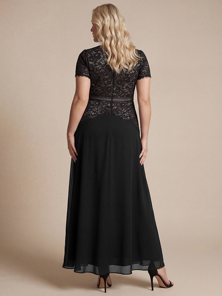 Plus Size Lace Puff Sleeve Evening Dress