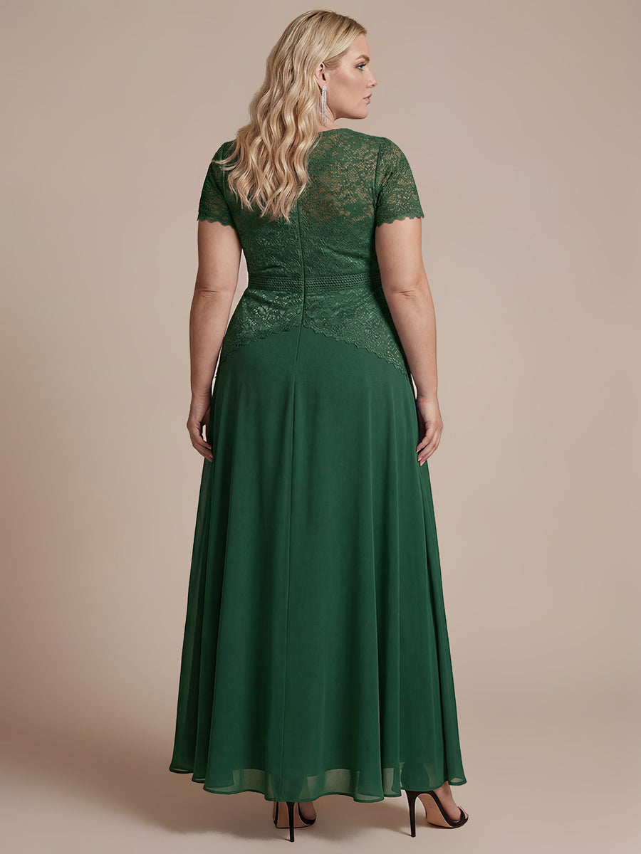 Plus Size Lace Puff Sleeve Evening Dress