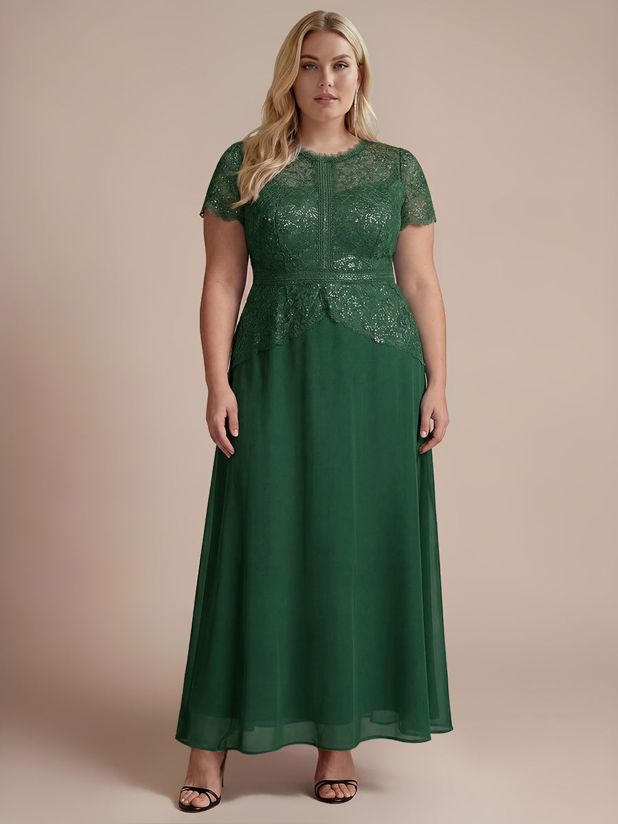 Plus Size Lace Puff Sleeve Evening Dress