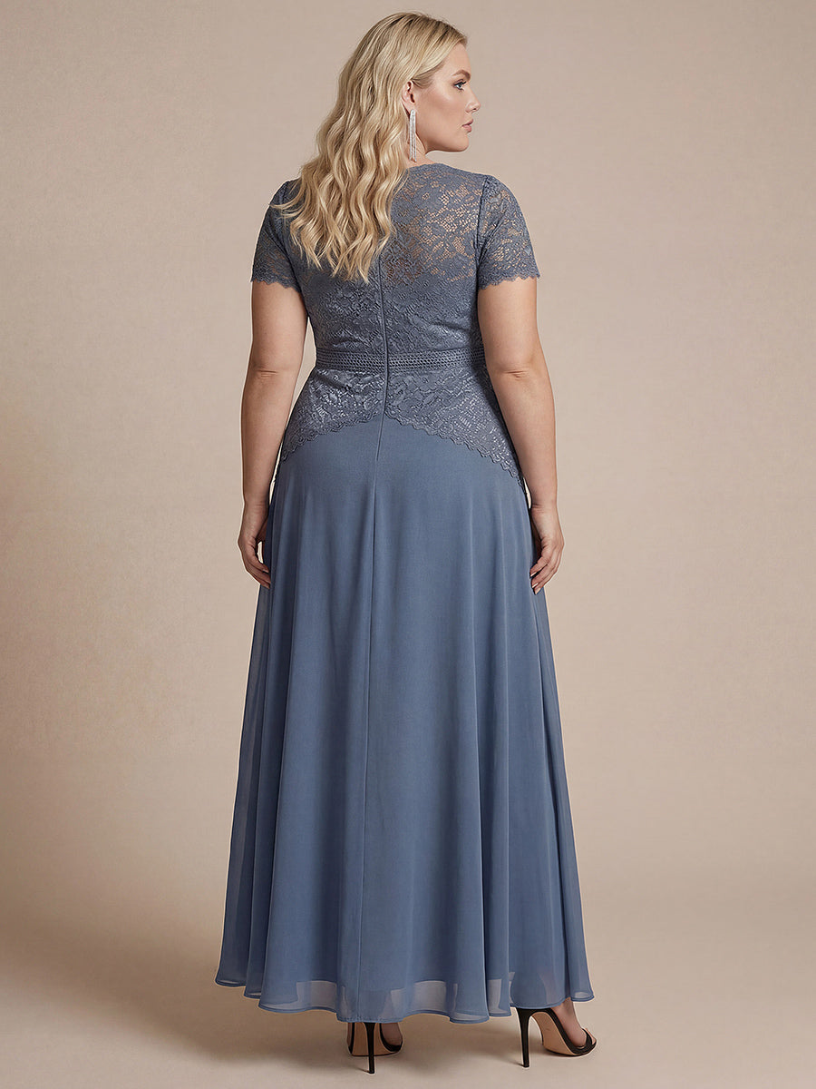 Plus Size Lace Puff Sleeve Evening Dress