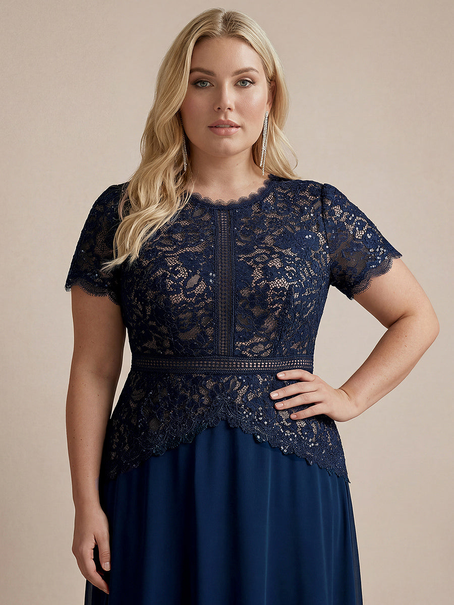Plus Size Lace Puff Sleeve Evening Dress