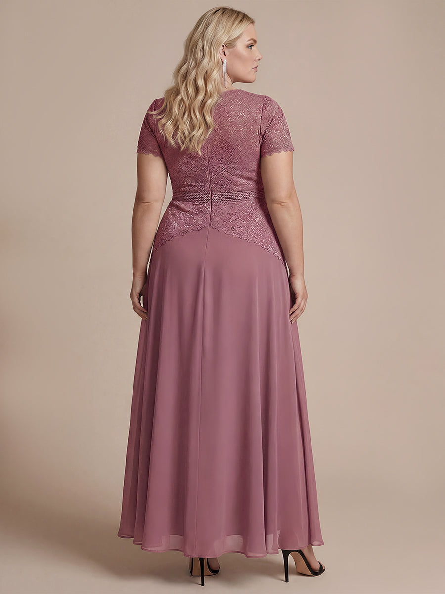 Plus Size Lace Puff Sleeve Evening Dress