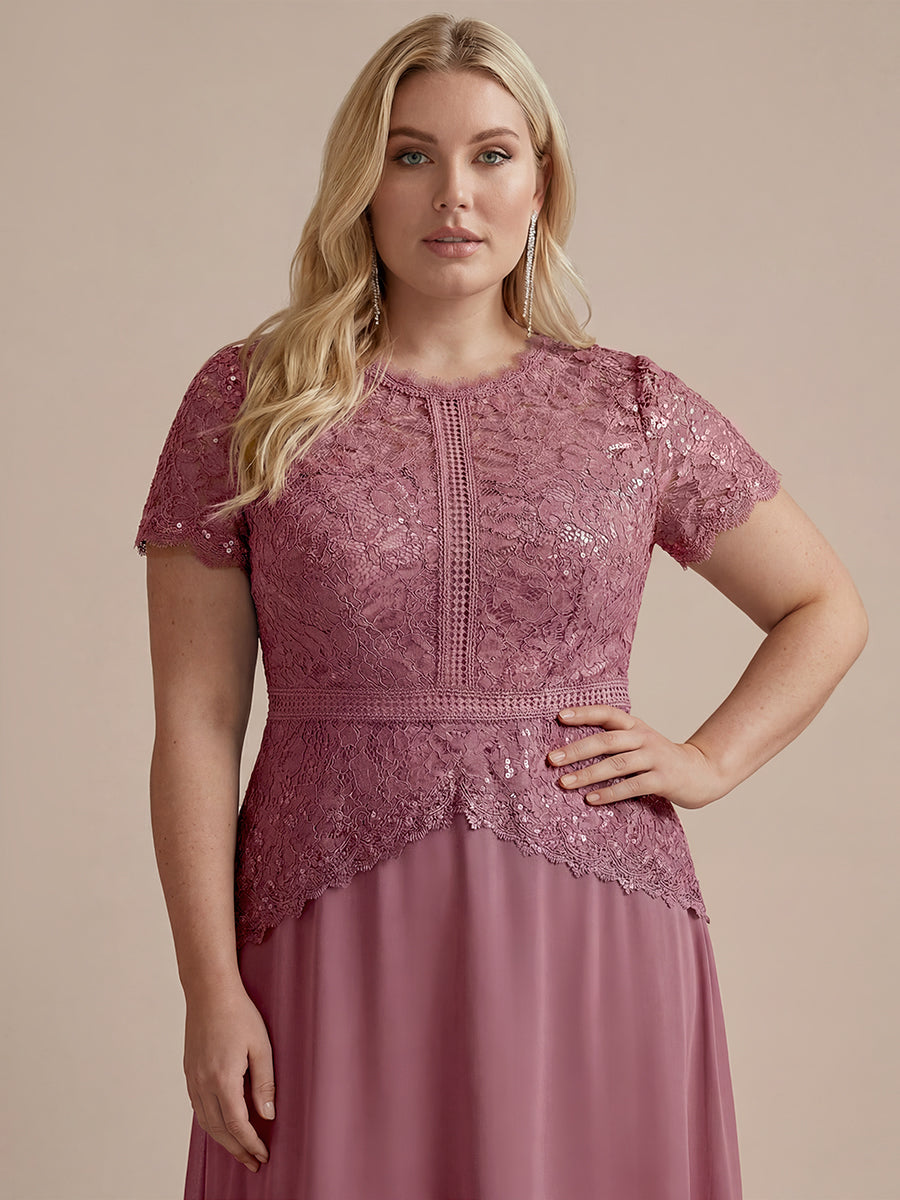Plus Size Lace Puff Sleeve Evening Dress