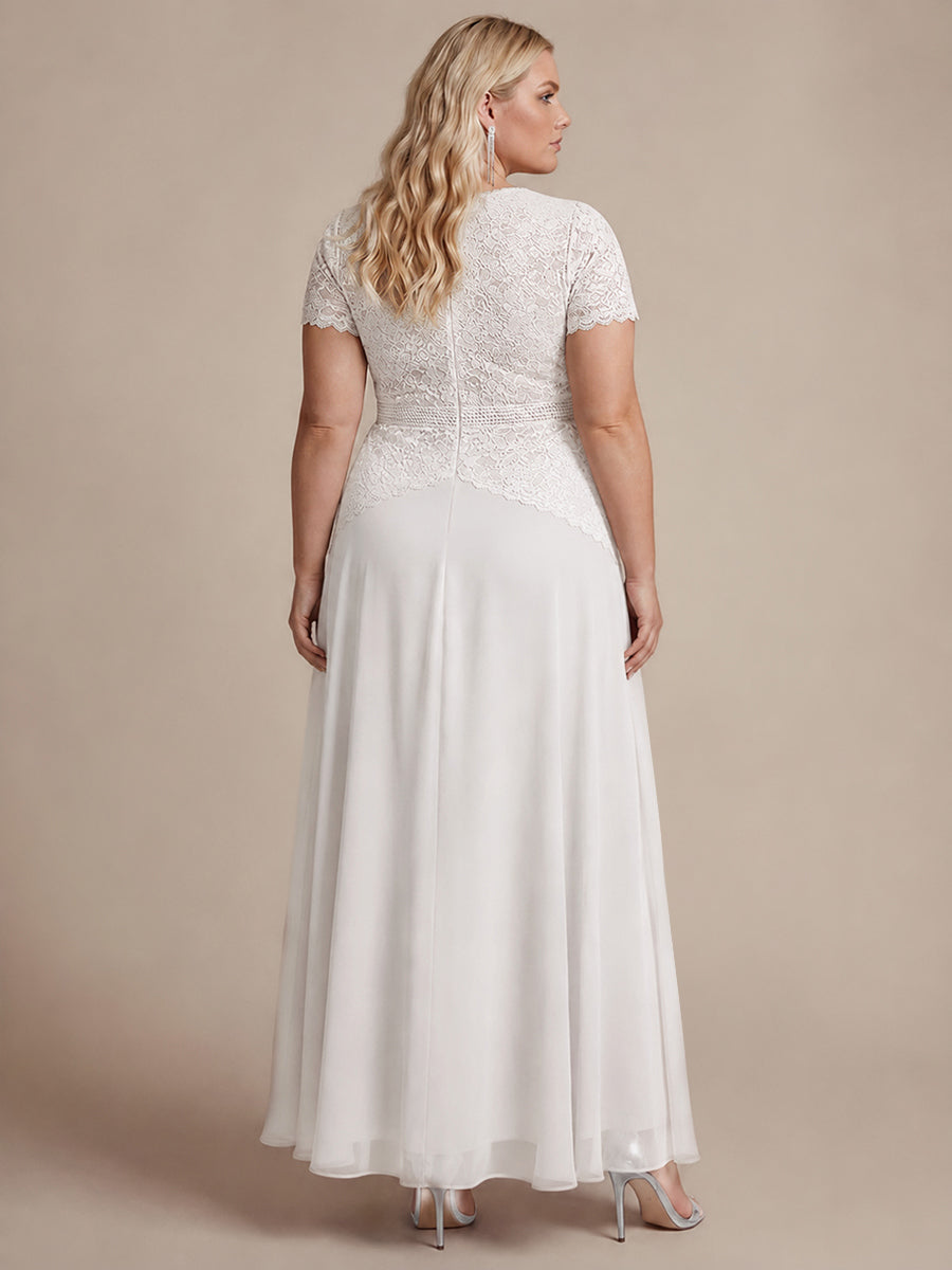 Plus Size Lace Puff Sleeve Evening Dress