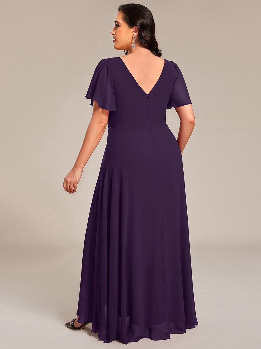 pretty DAKOTA|Plus Size V-Neck Rhinestone Waist Chiffon Maxi Formal Evening Dress