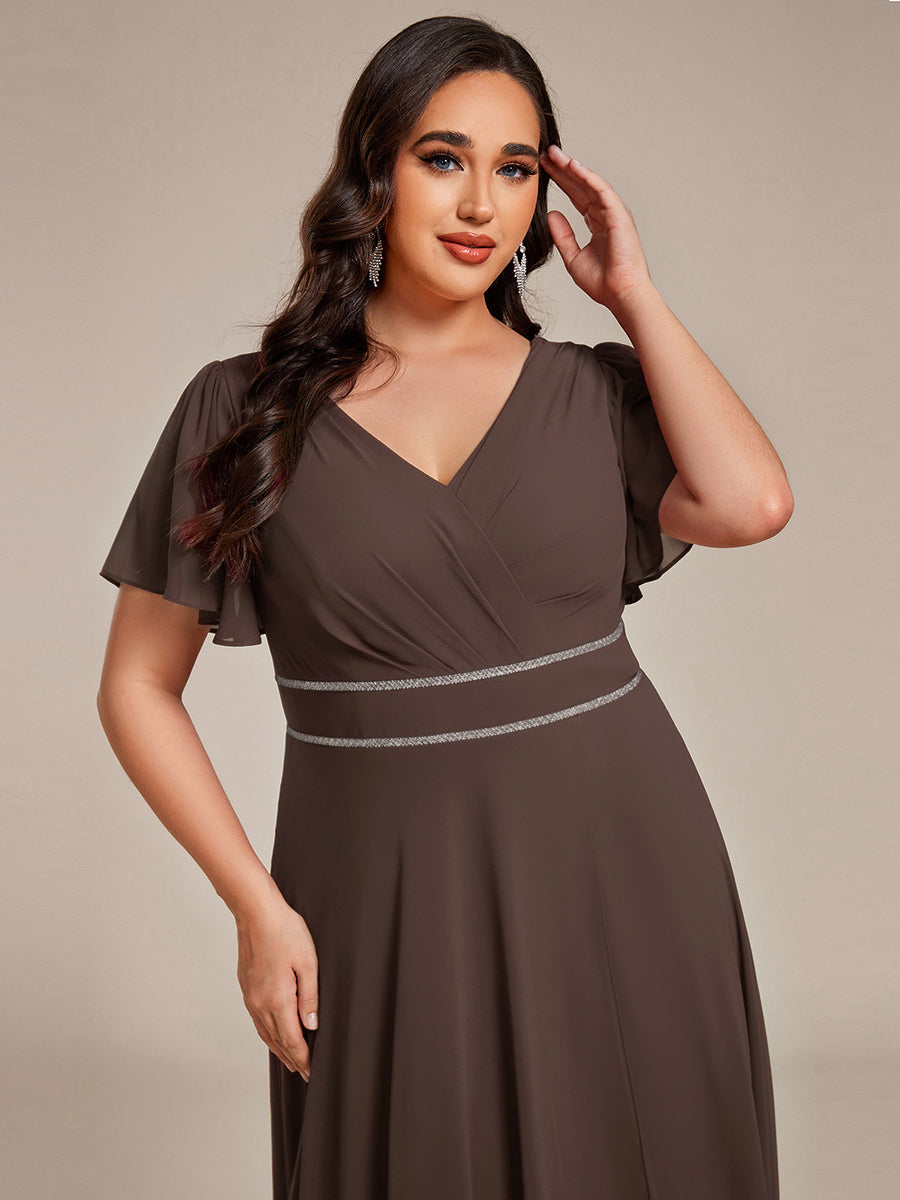 pretty DAKOTA|Plus Size V-Neck Rhinestone Waist Chiffon Maxi Formal Evening Dress