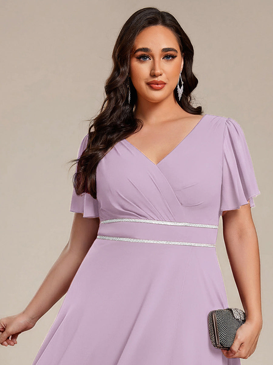 pretty DAKOTA|Plus Size V-Neck Rhinestone Waist Chiffon Maxi Formal Evening Dress