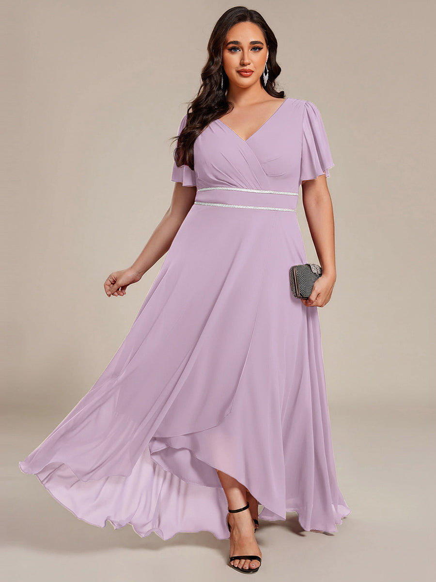pretty DAKOTA|Plus Size V-Neck Rhinestone Waist Chiffon Maxi Formal Evening Dress