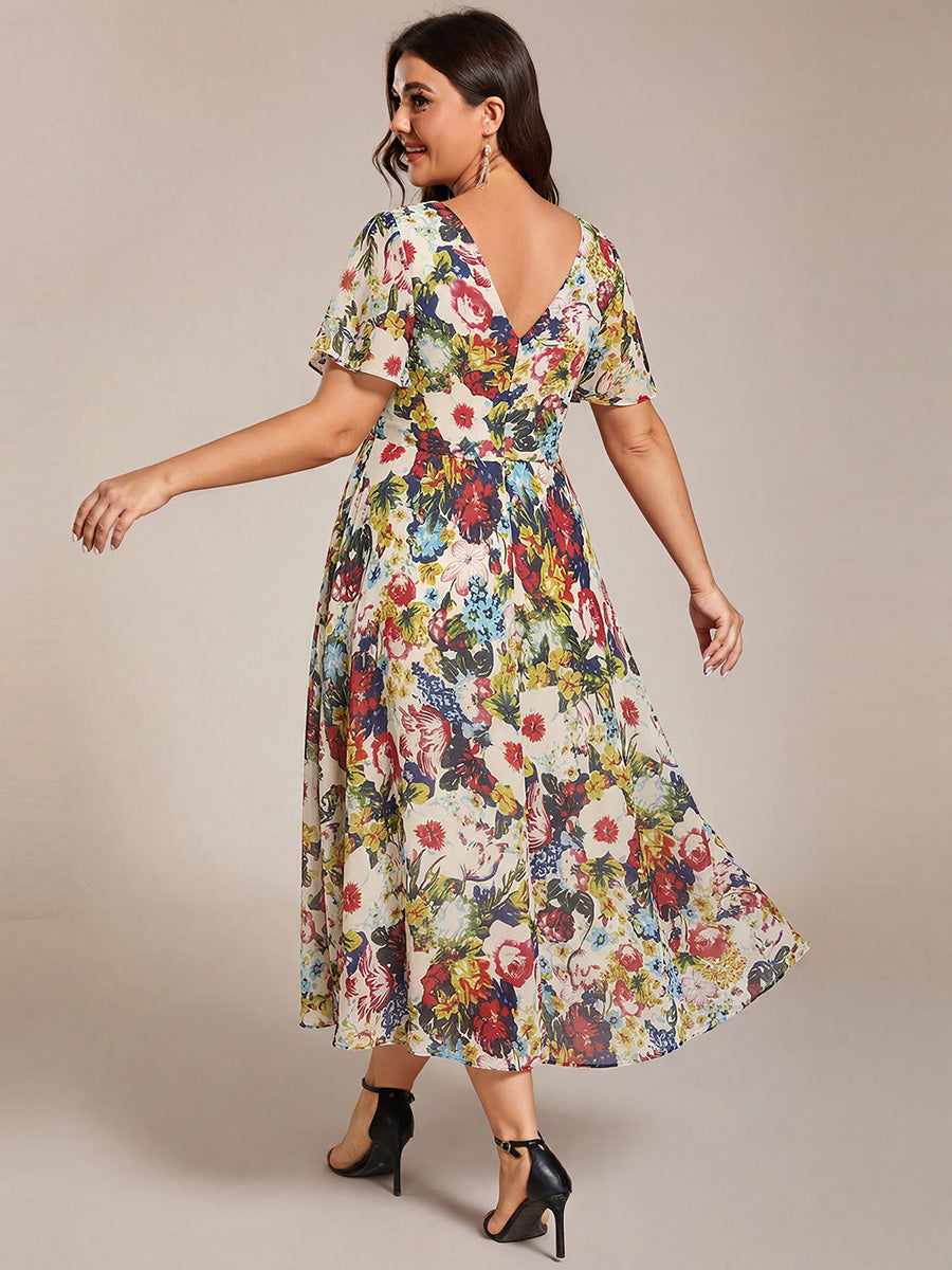 ever FAYE|Plus Size V-Neck Pleated Chiffon Midi Wedding Guest Dress