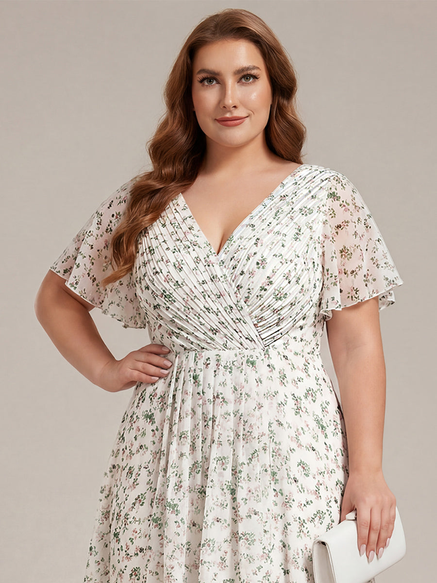 ever FAYE|Plus Size V-Neck Pleated Chiffon Midi Wedding Guest Dress