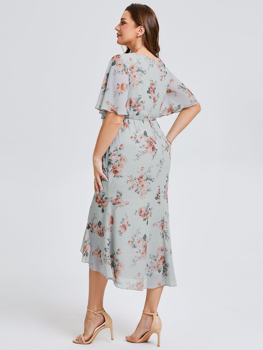 pretty FLORENCIA|Plus Size Printed Bodycon V-Neck Midi Dress