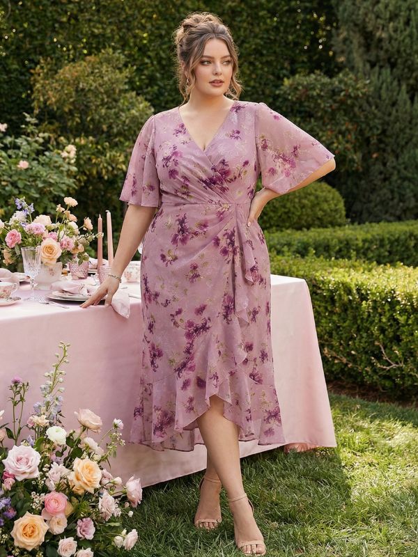 pretty FLORENCIA|Plus Size Midi Printed Mermaid Chiffon Dress