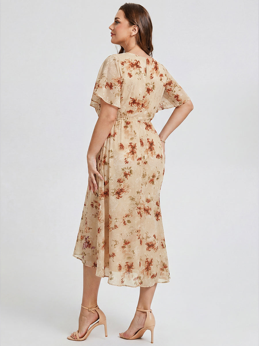 pretty FLORENCIA|Plus Size Printed Bodycon V-Neck Midi Dress