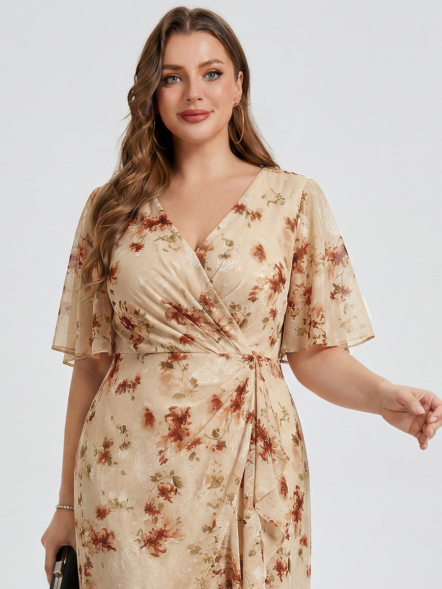 pretty FLORENCIA|Plus Size Printed Bodycon V-Neck Midi Dress