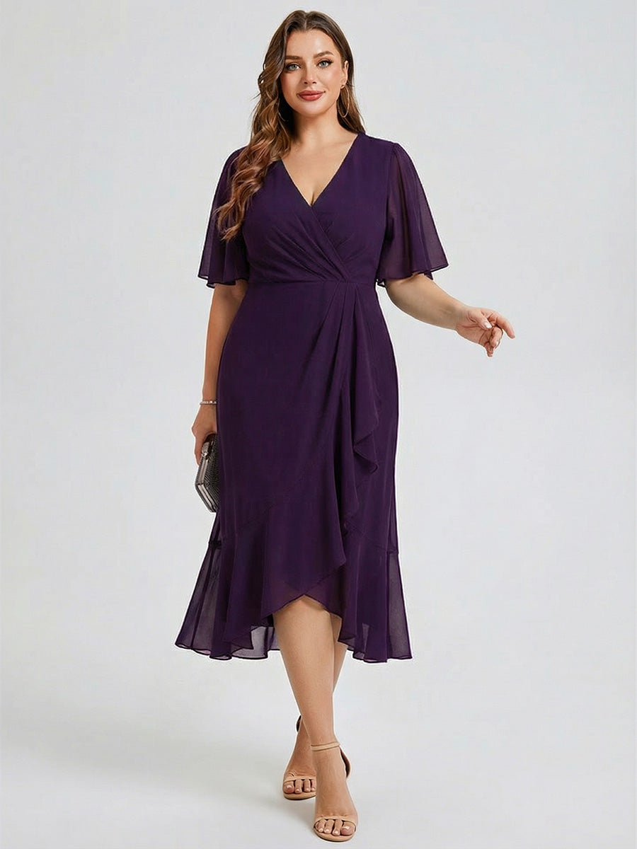pretty FLORENCIA|Plus Size Printed Bodycon V-Neck Midi Dress