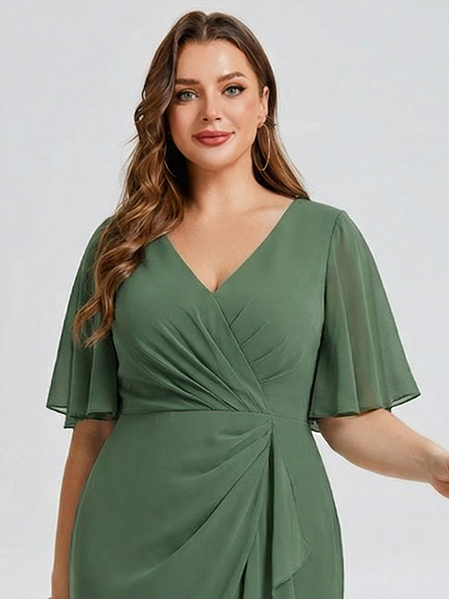 pretty FLORENCIA|Plus Size Printed Bodycon V-Neck Midi Dress