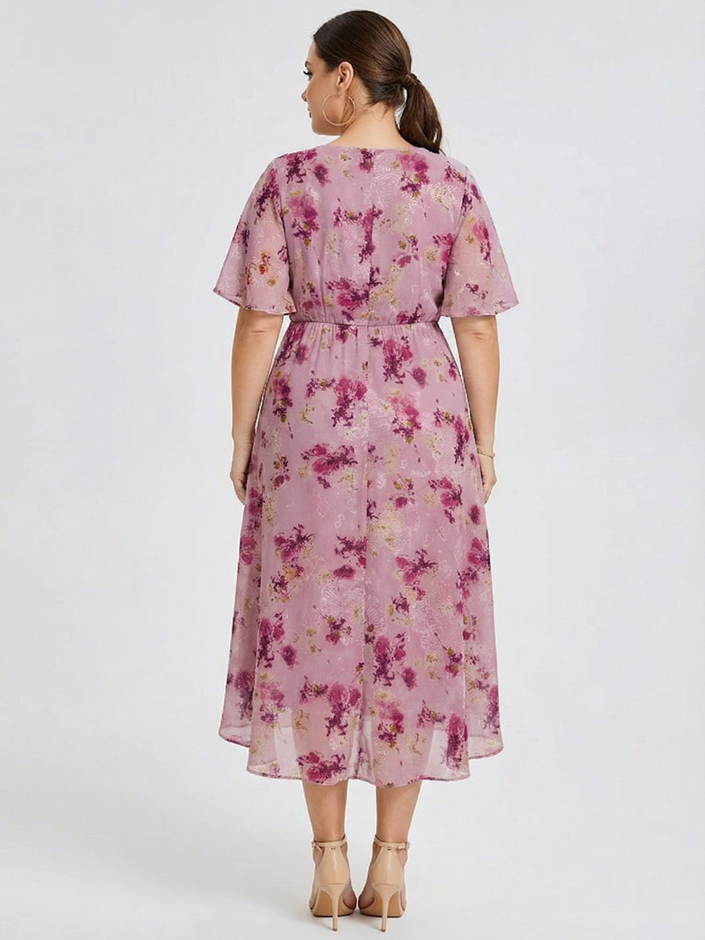pretty FLORENCIA|Plus Size Printed Bodycon V-Neck Midi Dress