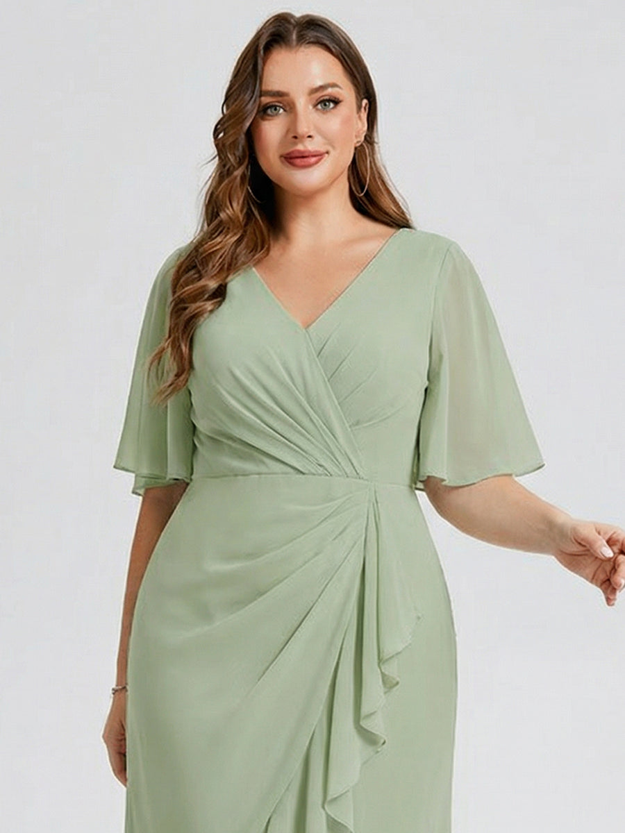 pretty FLORENCIA|Plus Size Printed Bodycon V-Neck Midi Dress