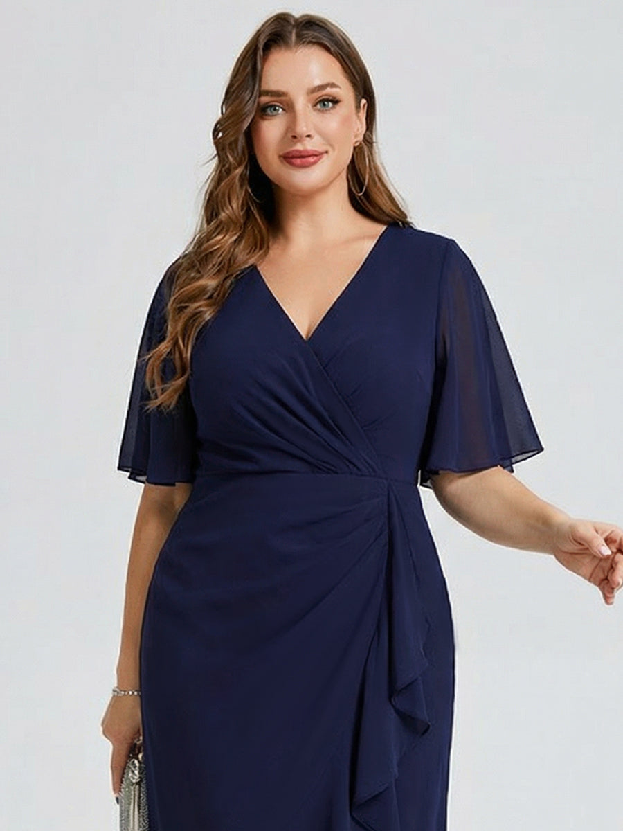 pretty FLORENCIA|Plus Size Printed Bodycon V-Neck Midi Dress