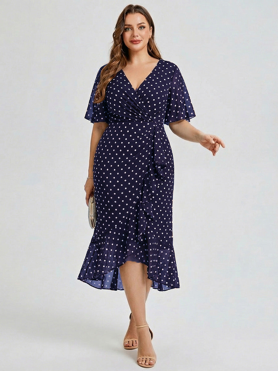pretty FLORENCIA|Plus Size Printed Bodycon V-Neck Midi Dress