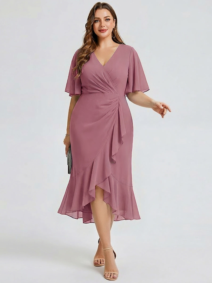 pretty FLORENCIA|Plus Size Printed Bodycon V-Neck Midi Dress