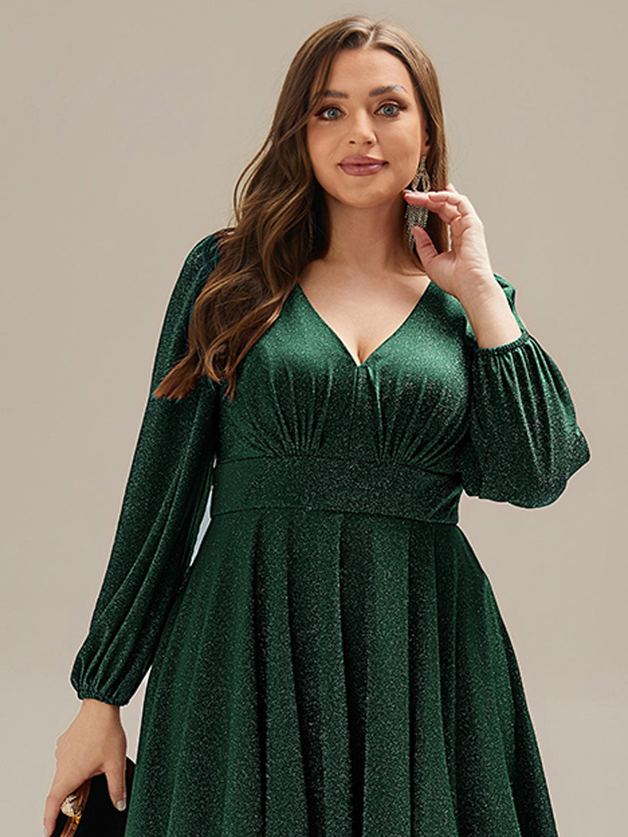 pretty GREER| Plus Size Glitter long Sleeve Midi Dress With Pocket