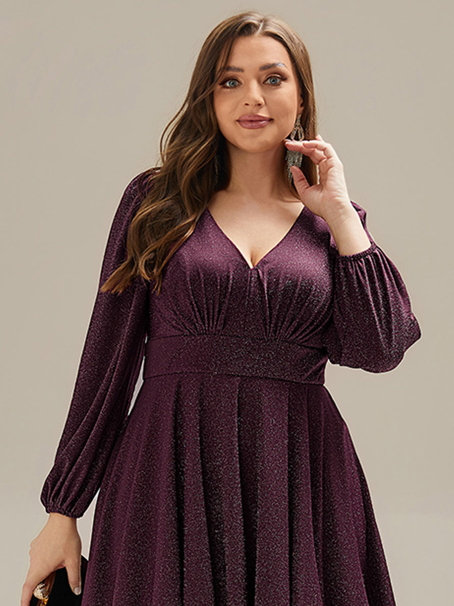pretty GREER| Plus Size Glitter long Sleeve Midi Dress With Pocket