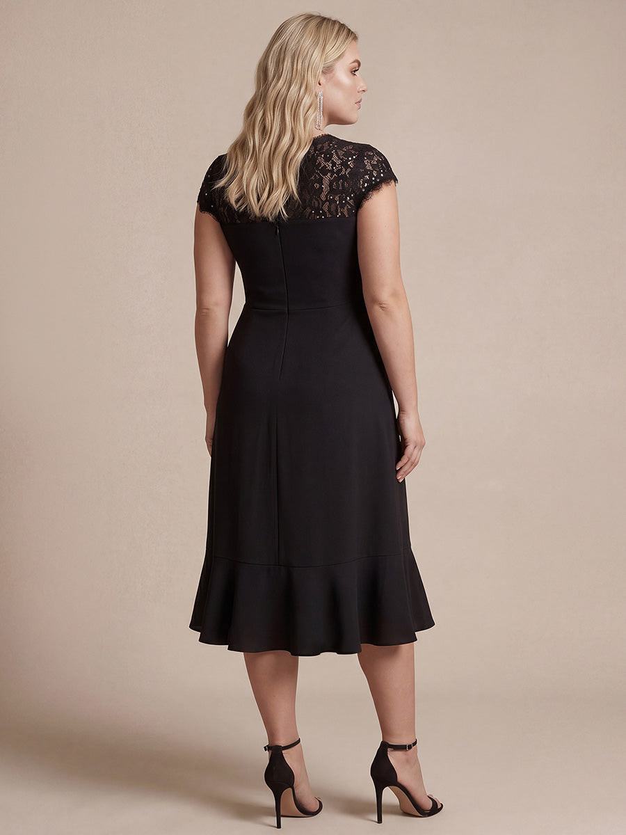 Plus Size Lace Cap Sleeve Wedding Guest Dress
