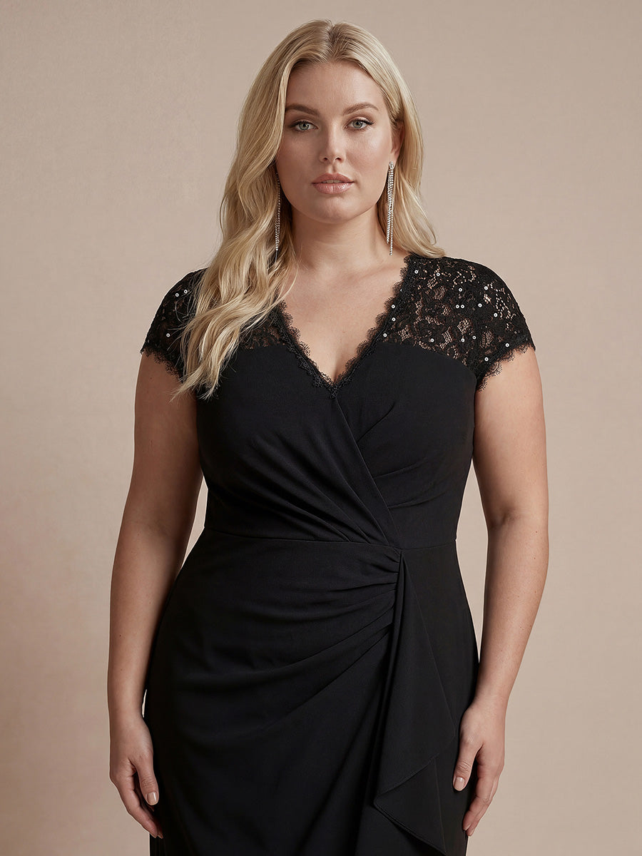 Plus Size Lace Cap Sleeve Wedding Guest Dress