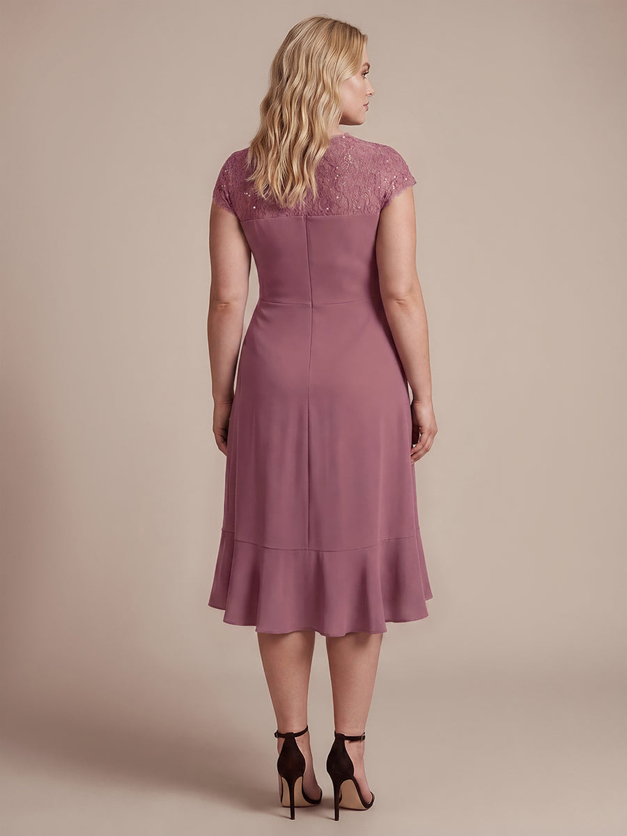 Plus Size Lace Cap Sleeve Wedding Guest Dress