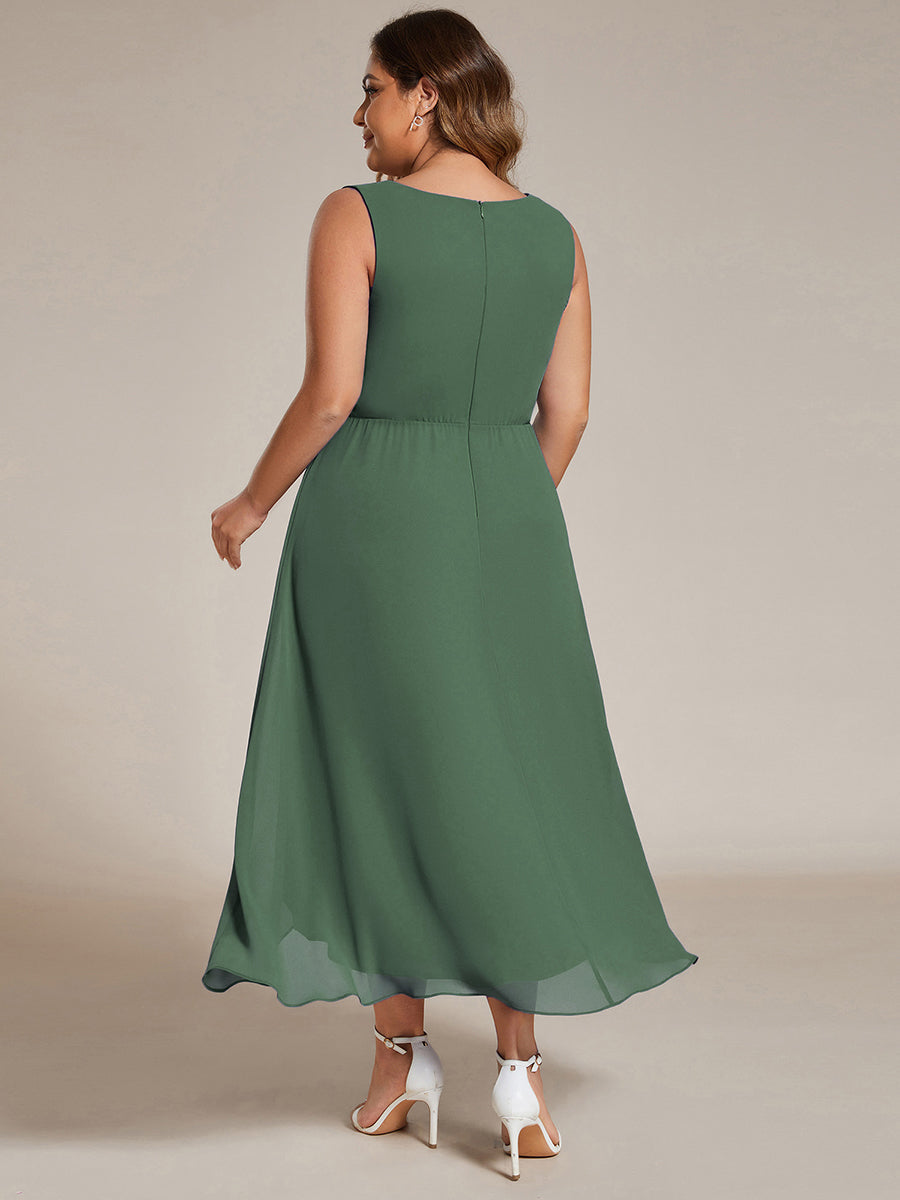 pretty IRYS|Sleeveless V-Neck High Low Plus Size Wedding Guest Dress with Floral Applique