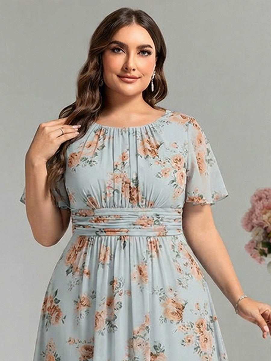 pretty KIMORA|Plus Size Printed Chiffon Pleated Maxi Wedding Guest Dress