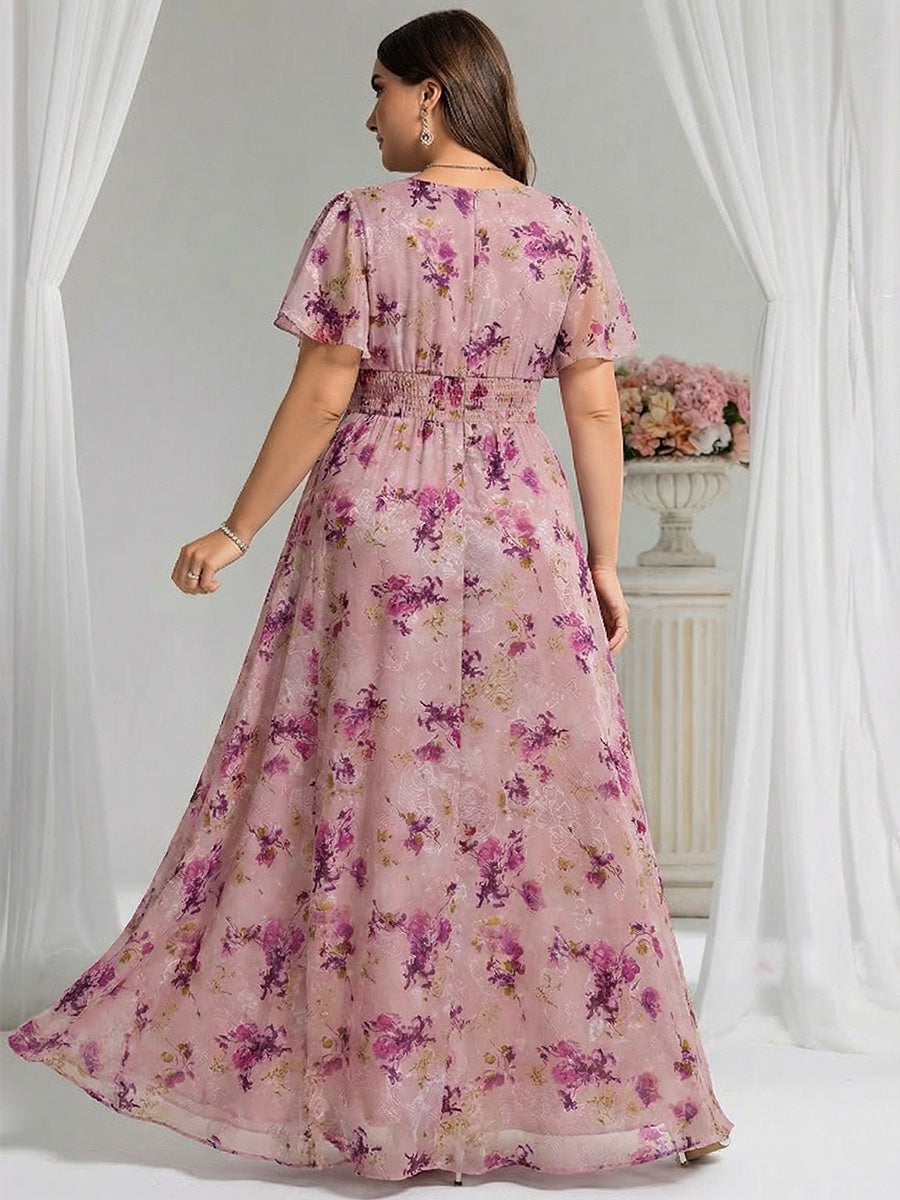 pretty KIMORA|Plus Size Printed Chiffon Pleated Maxi Wedding Guest Dress