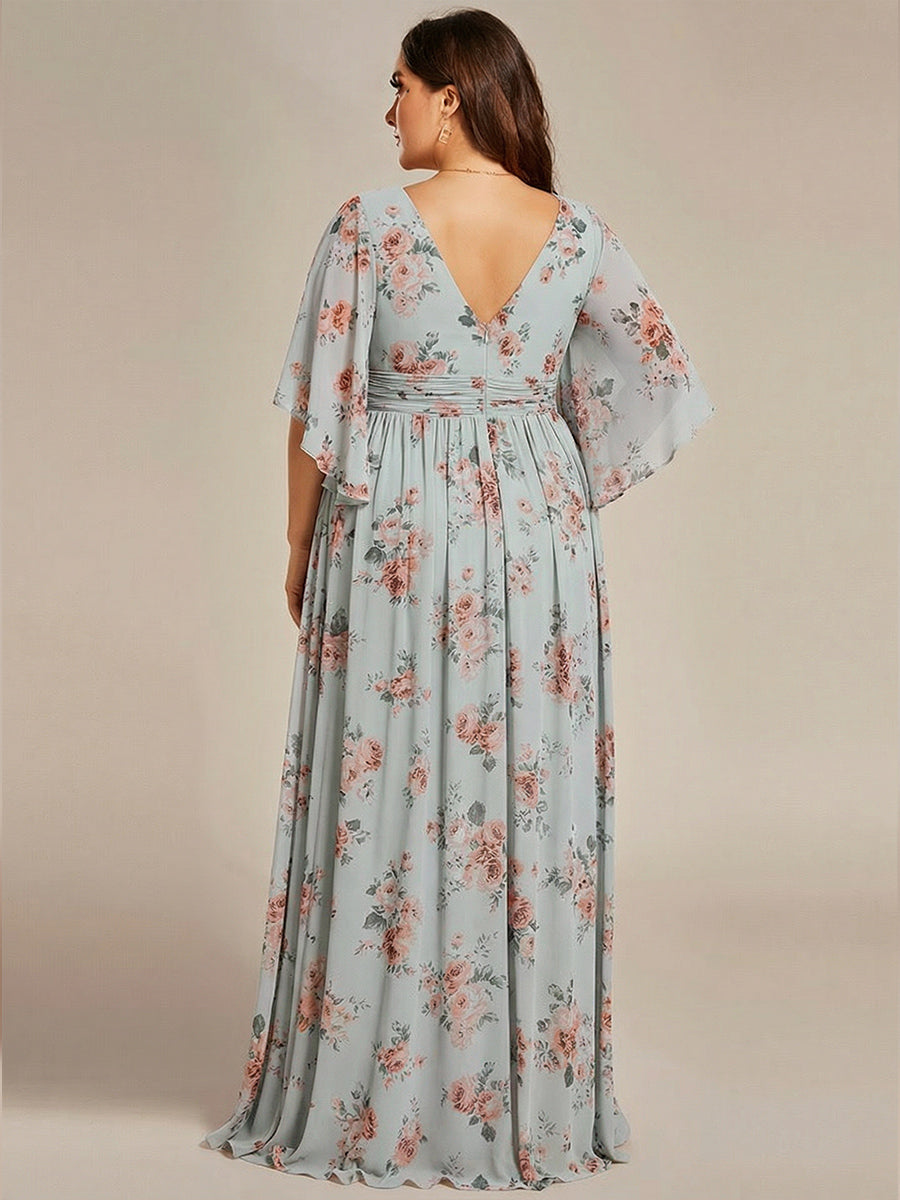 pretty ELYAN|Plus Size Half Sleeve Pleated A-Line V-Neck Chiffon Bridesmaid Dress