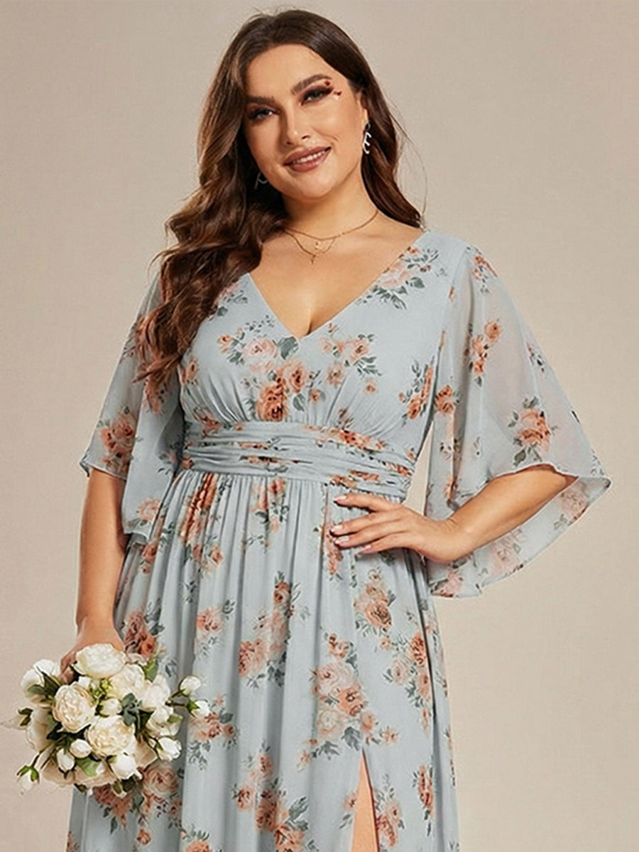 pretty ELYAN|Plus Size Half Sleeve Pleated A-Line V-Neck Chiffon Bridesmaid Dress