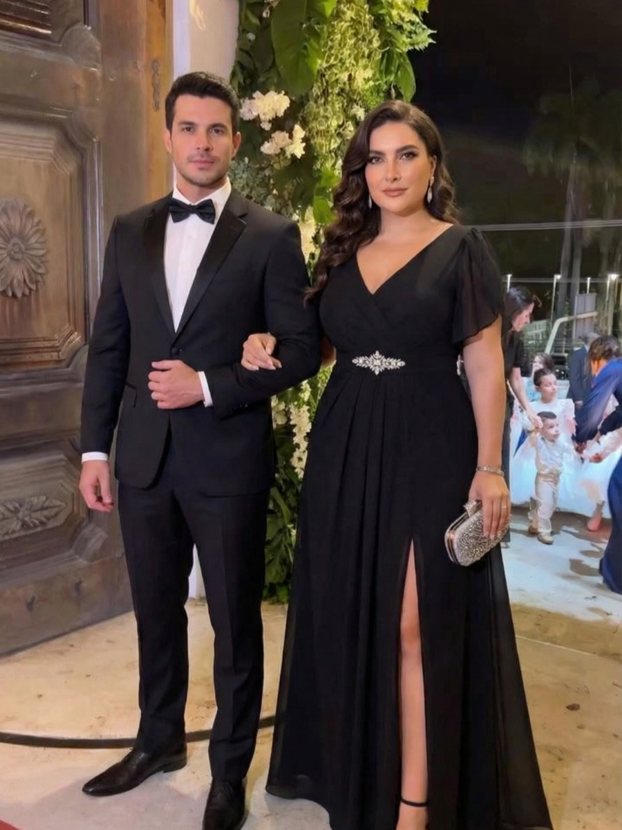 pretty NOAH|Plus Size Waist Decoration Chiffon A-Line Formal Dress