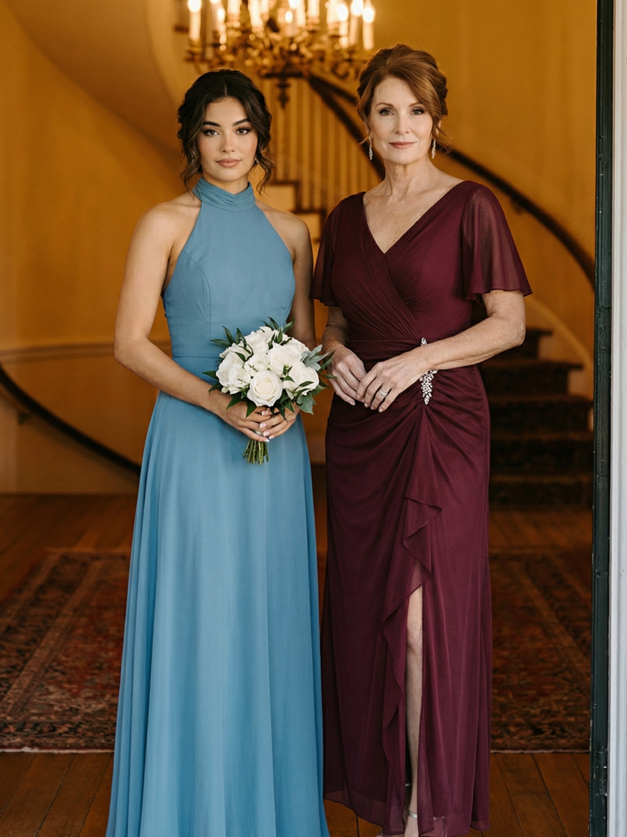 pretty MARIEL|Plus Size Rhinestone Embellished Chiffon Ruffle Sleeve Dress