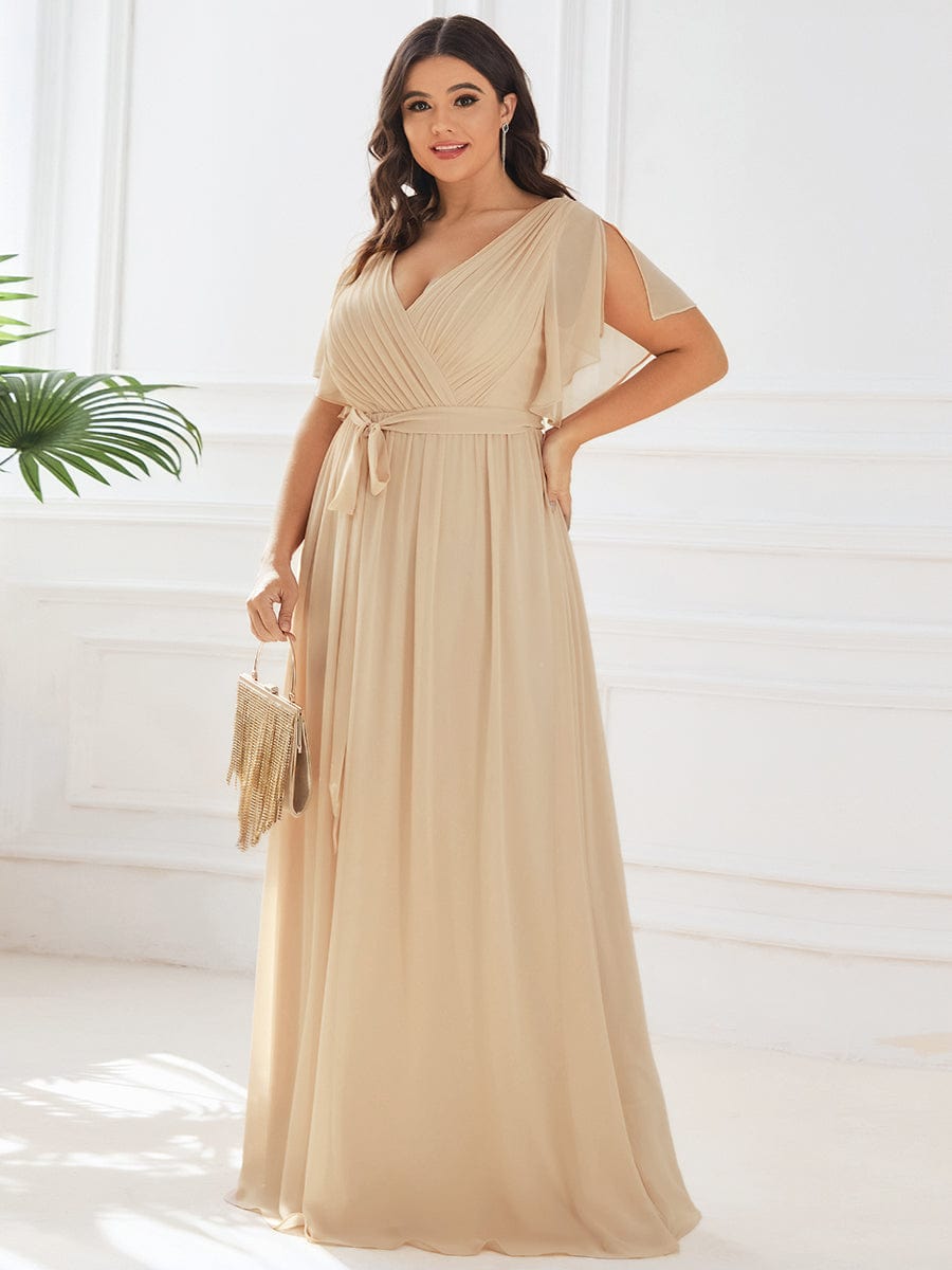 pretty LEORA|Plus Size Chiffon Tie-Waist Evening Dress