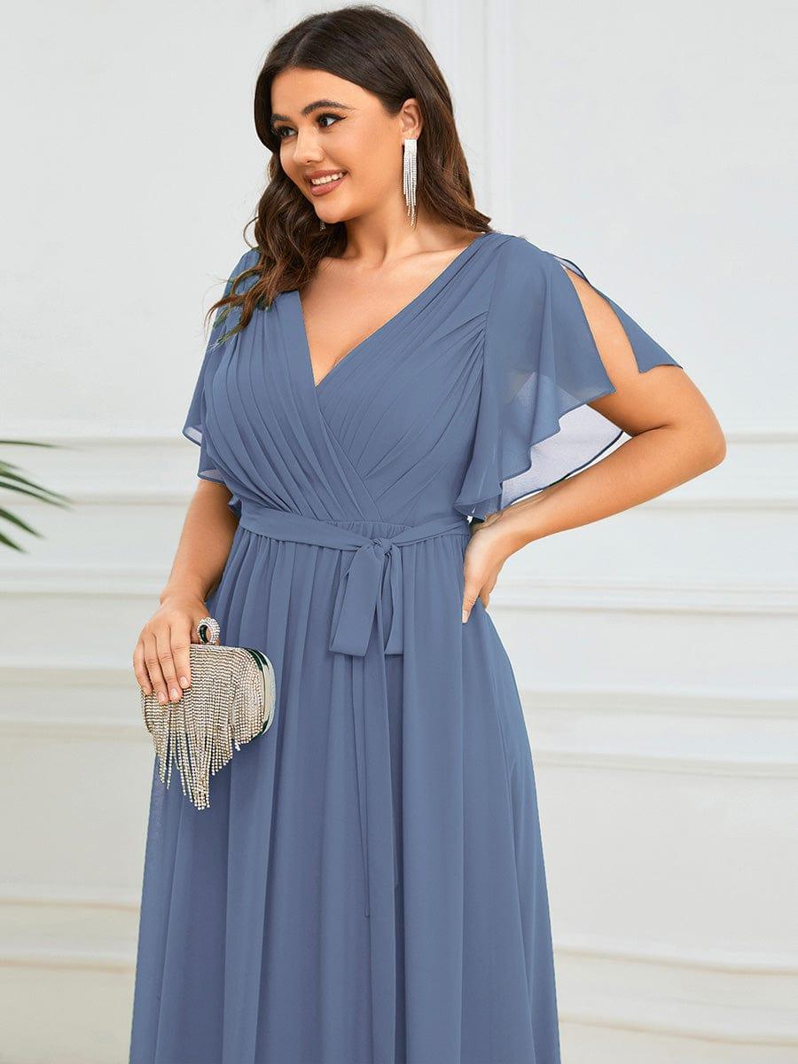 pretty LEORA|Plus Size Chiffon Tie-Waist Evening Dress