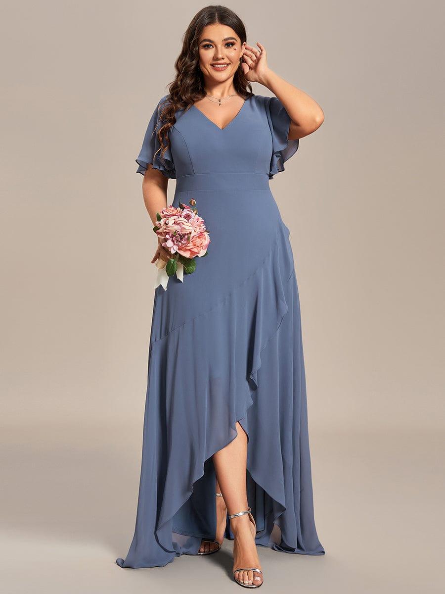 pretty OREE|Plus Size Elegant Lotus Sleeves Chiffon Bridesmaid Dress