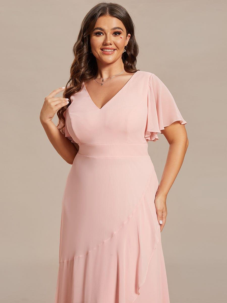 pretty OREE|Plus Size Elegant Lotus Sleeves Chiffon Bridesmaid Dress