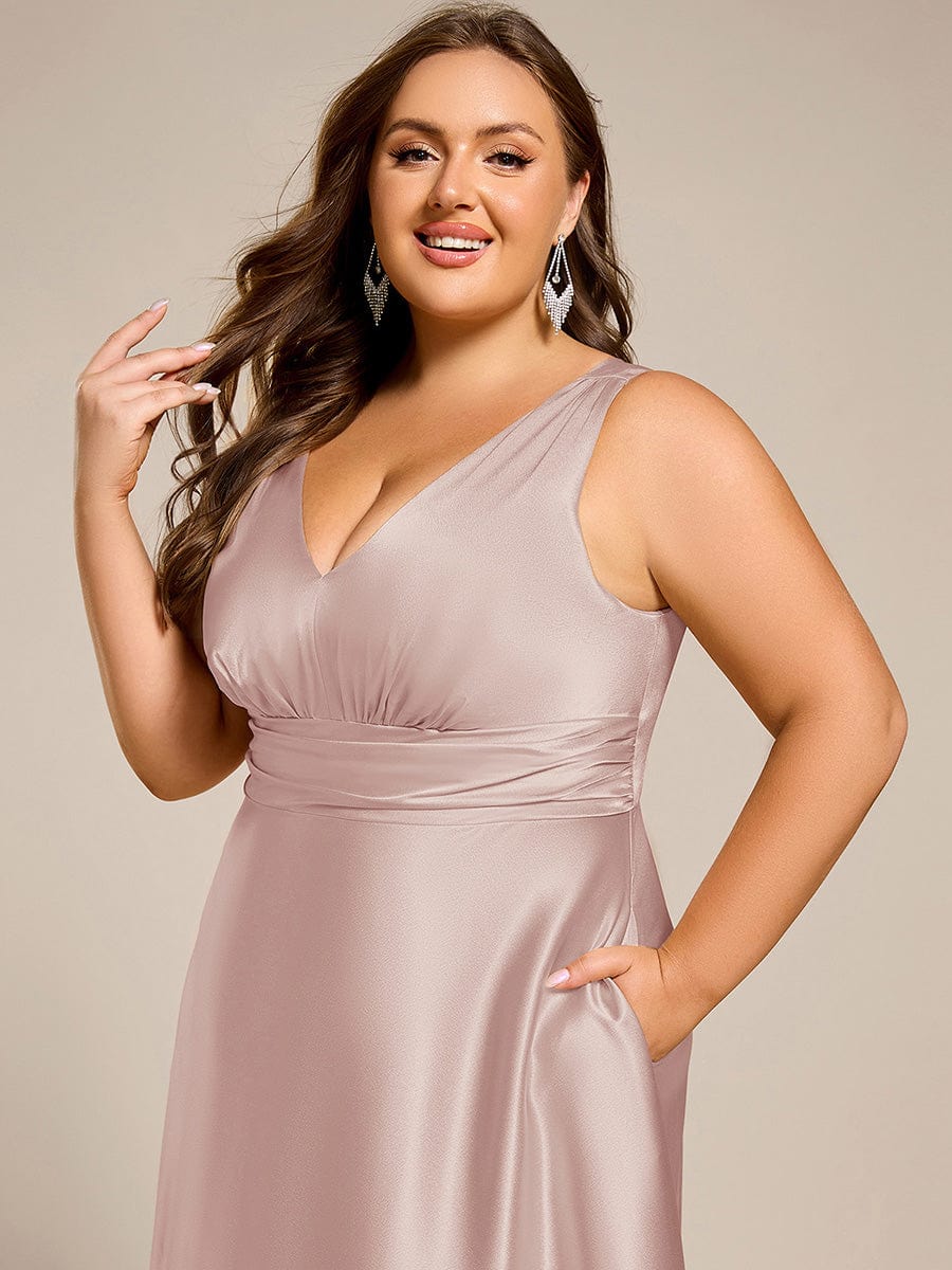 pretty INDY|Plus Size Satin Maxi Formal Dress with Pockets