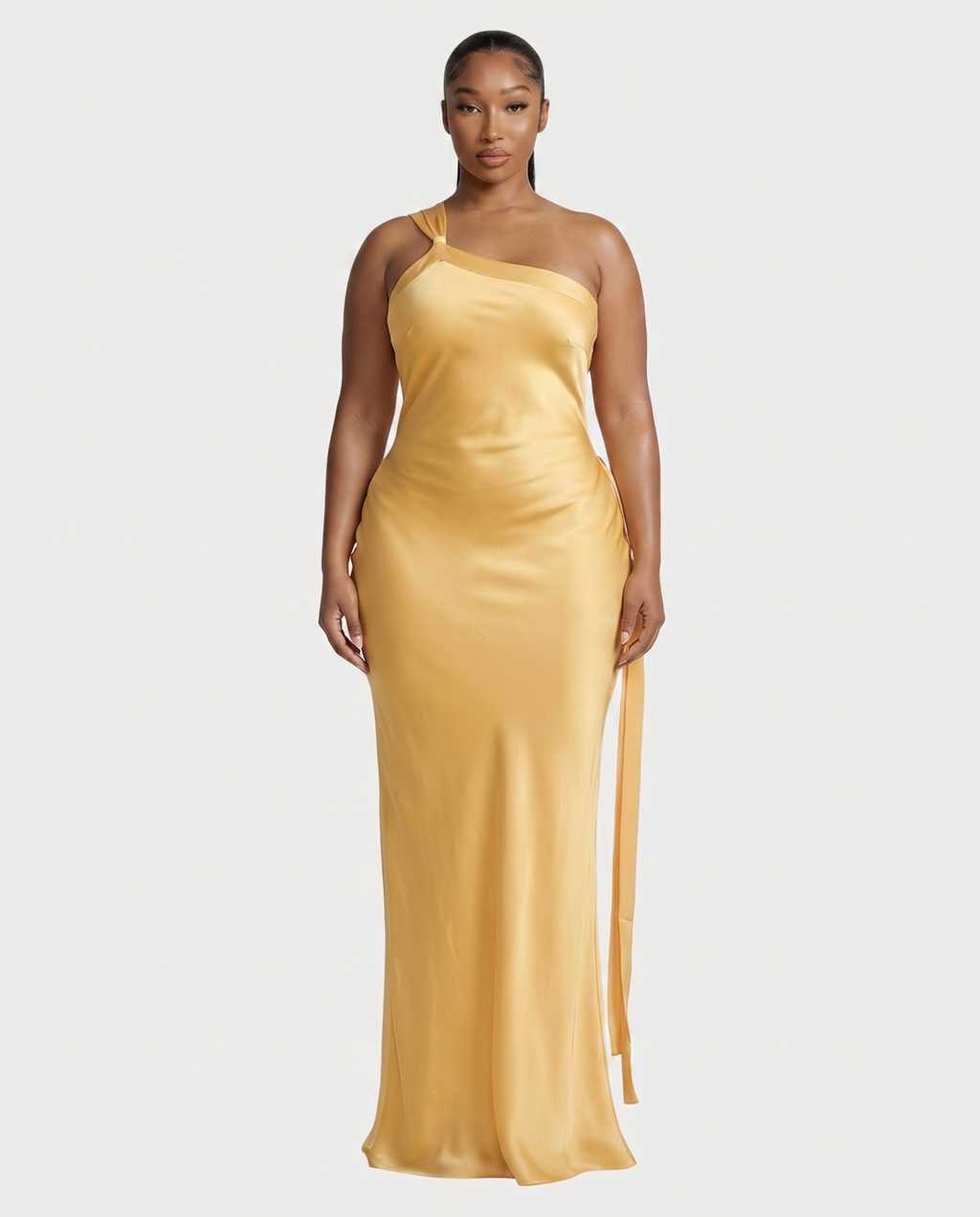 SELENE One-Shoulder Strap Satin Maxi Dress