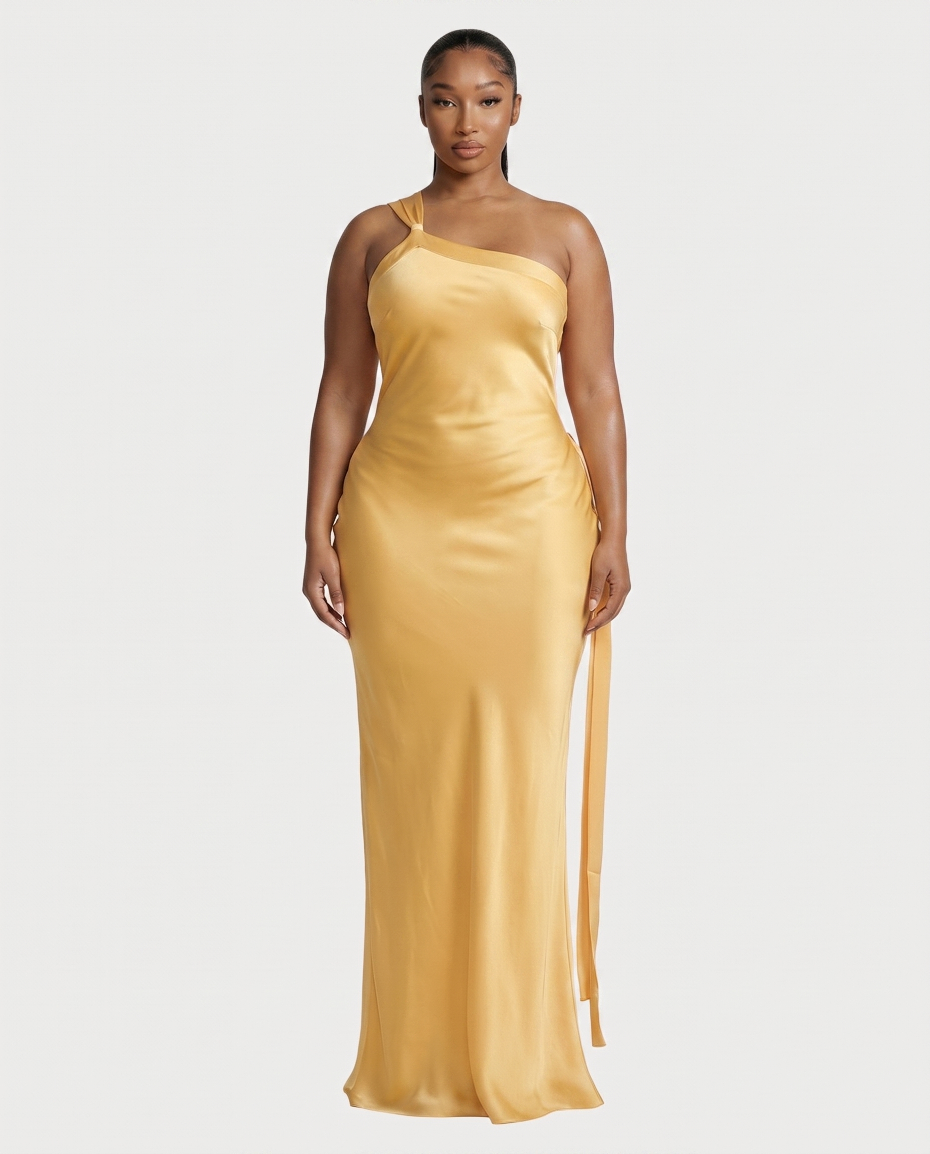 SELENE One-Shoulder Strap Satin Maxi Dress