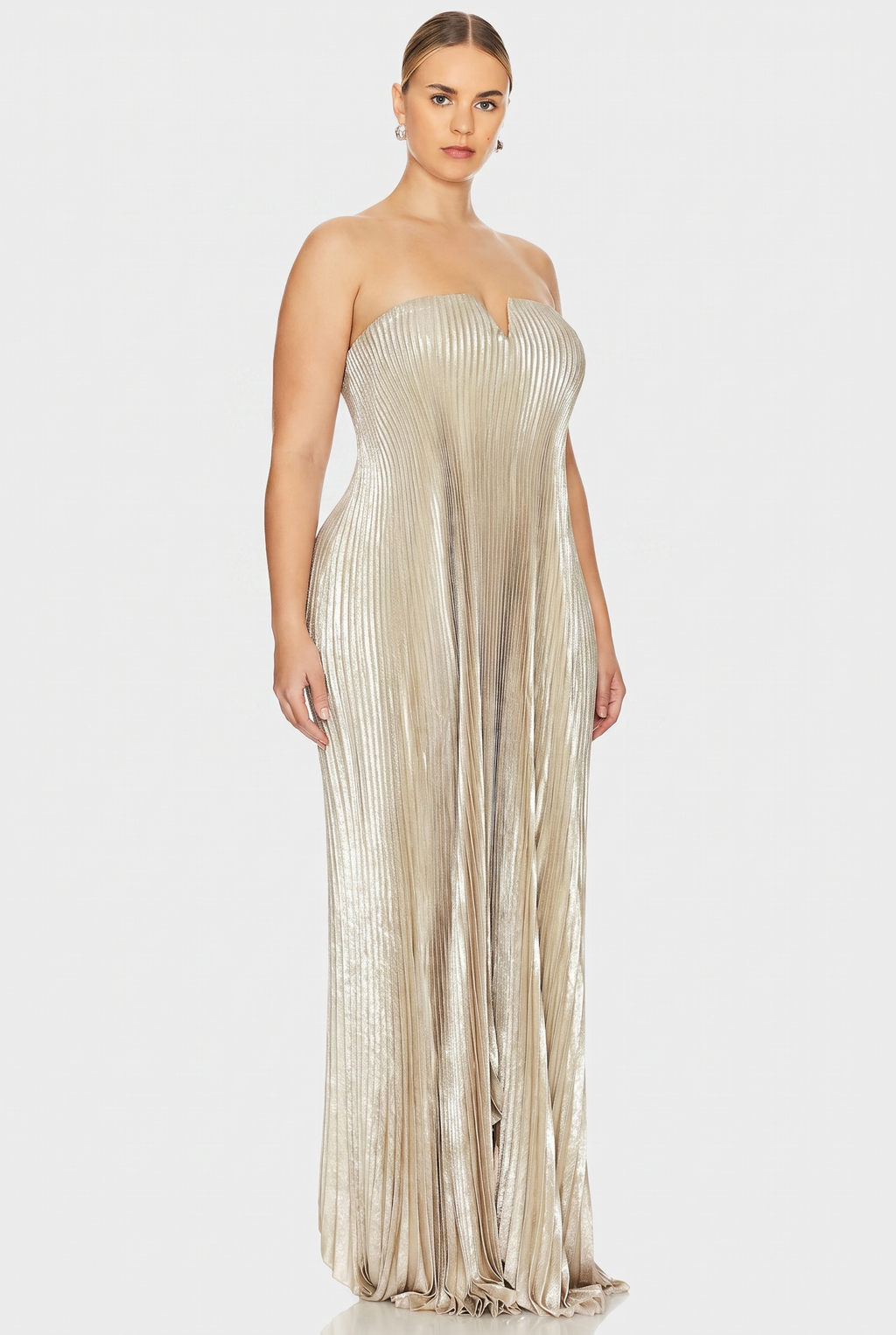 Duttini | Metallic Pleated Strapless Gown