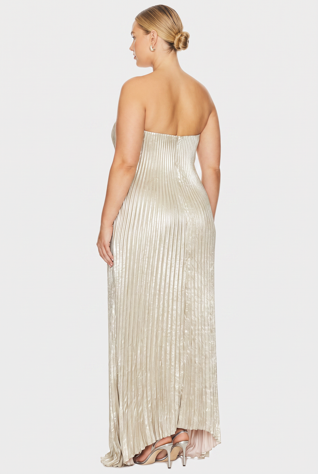 Duttini | Metallic Pleated Strapless Gown